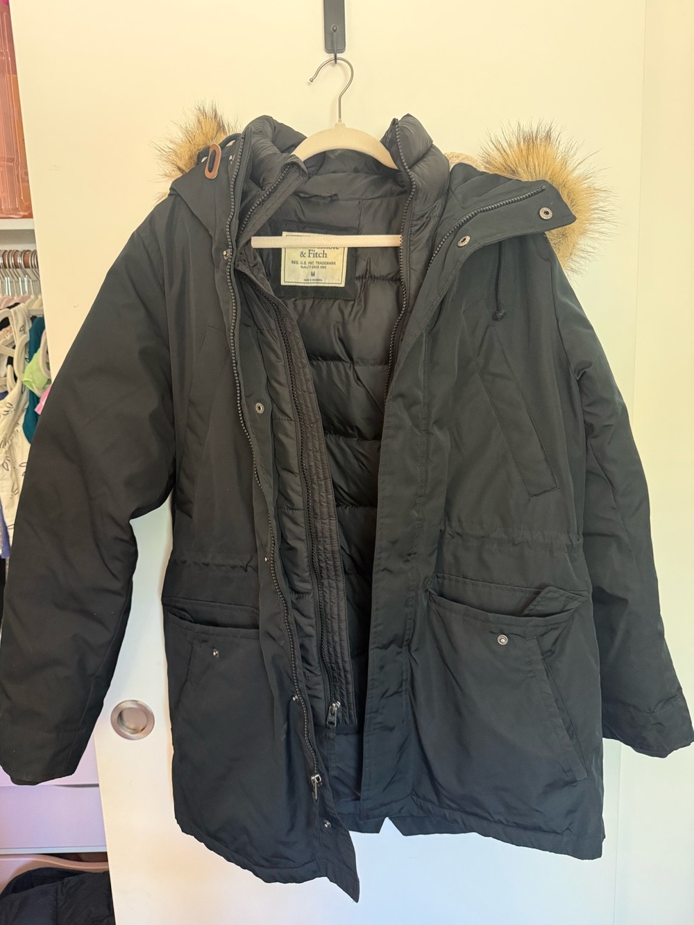 Y2K Abercrombie & Fitch Black Faux Fur Hooded Parka Coat M